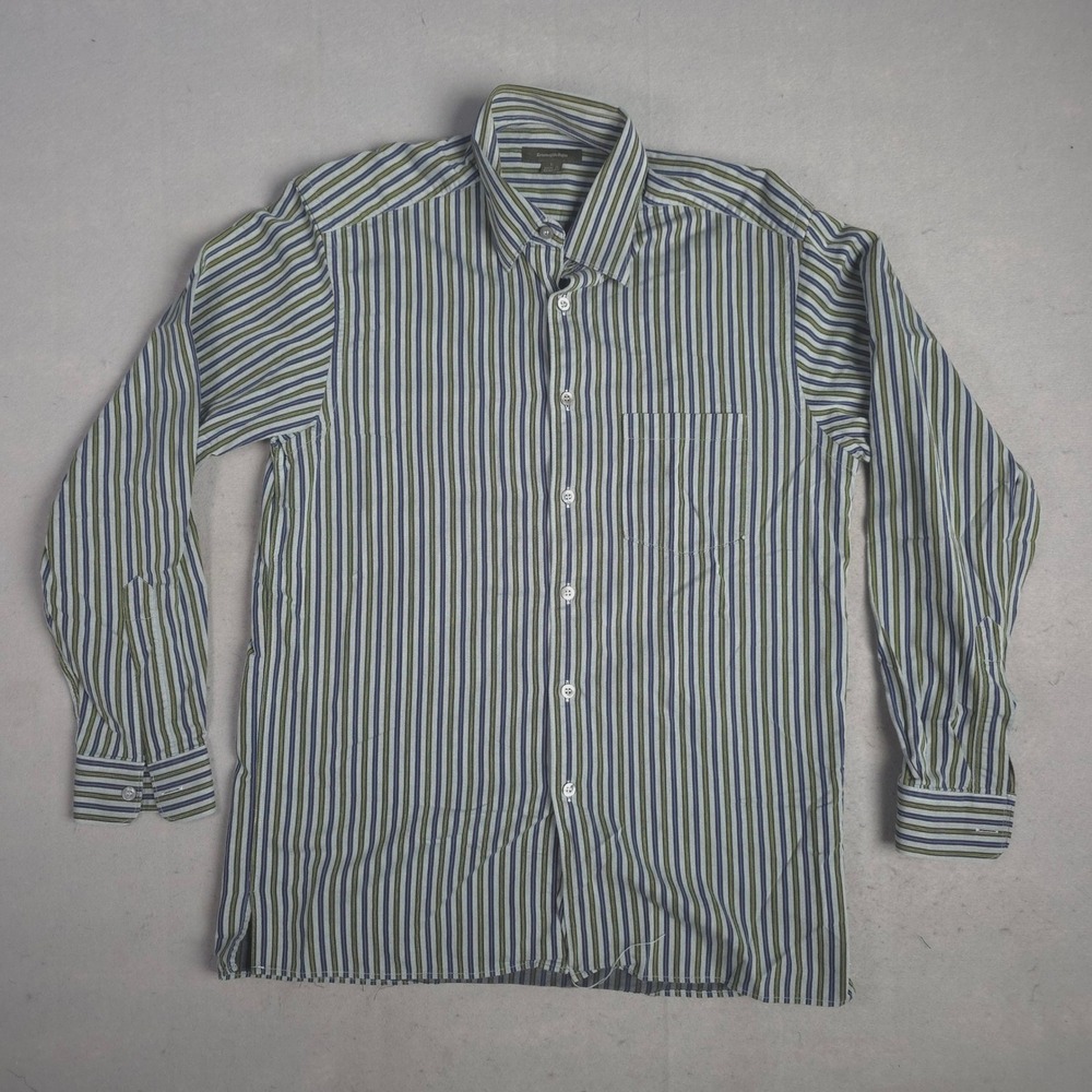 Ermenegildo Zegna Mens Long Sleeve Button Down Dress Shirt Striped Blue Green